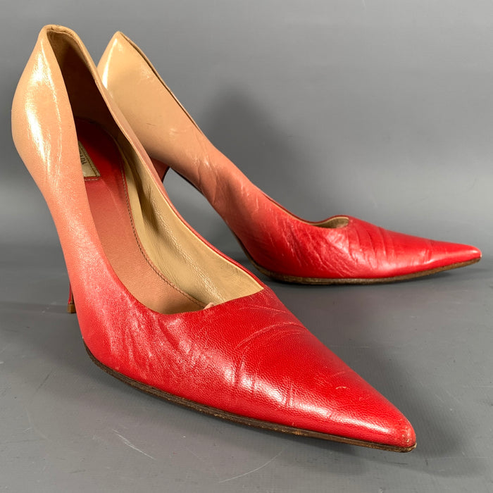 PRADA Size 8.5 Red Camel Leather Ombre Pointed Toe Pumps