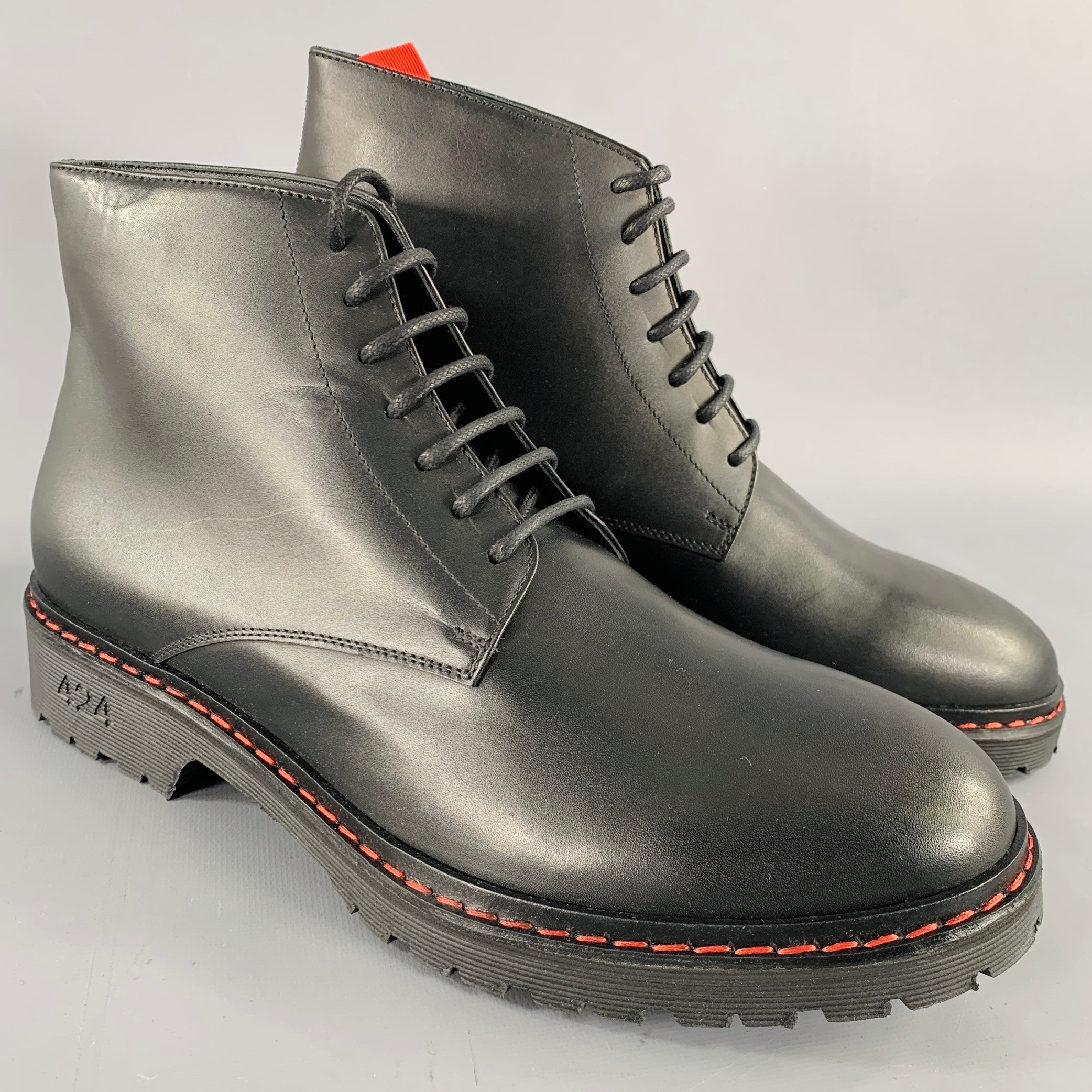 424 ON FAIRFAX Size 11 Black Contrast Stitch Leather Lace-Up Boots