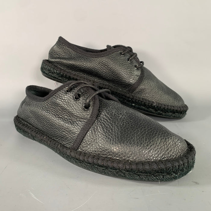 SAINT LAURENT Size 8 Black Crackled Leather Yacht Lace Up Shoes