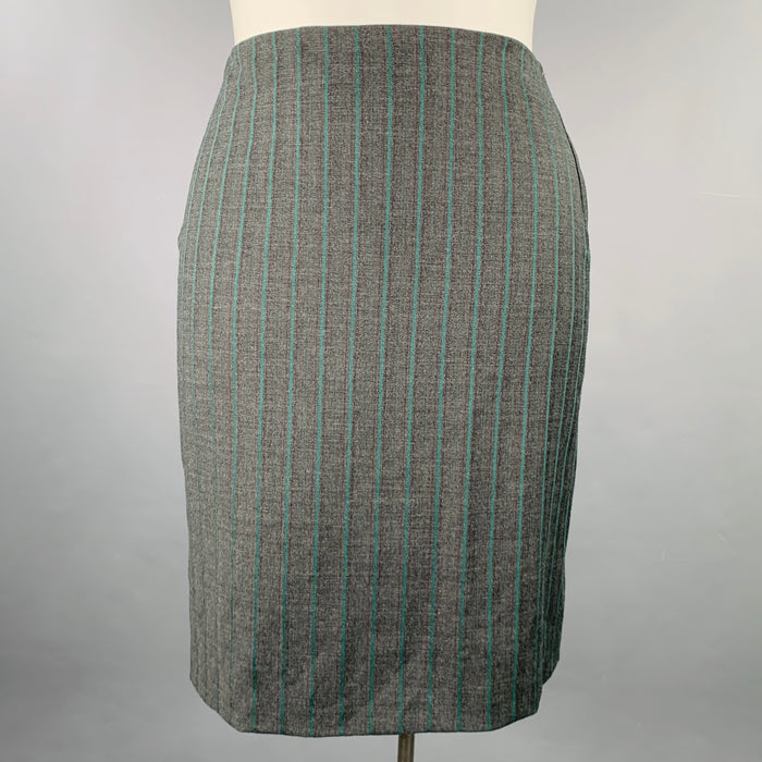 ETRO Size 10 Grey Green Wool Blend Stripe Pencil Knee Length Skirt