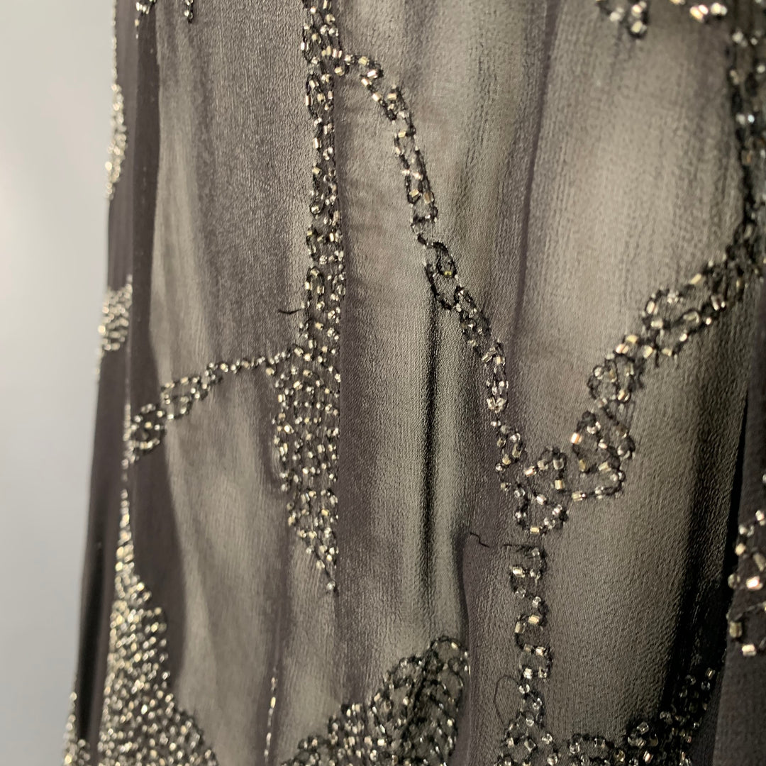 DRIES VAN NOTEN Size S Black Sheer Beaded Hibiscus Floral Viscose Long Sleeve Shirt