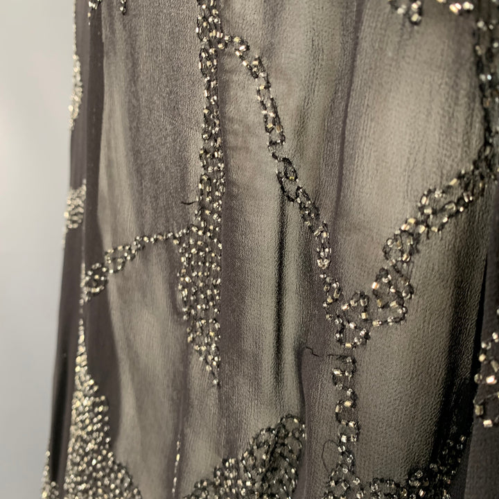 DRIES VAN NOTEN Size S Black Sheer Beaded Hibiscus Floral Viscose Long Sleeve Shirt