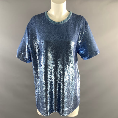 IRO Size M Blue Sequined Rayon Blend Crew Neck T Shirt