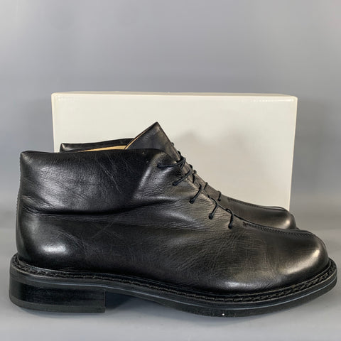 GIRAUDON Size 10 Black Leather Round Toe Lace Up Shoes
