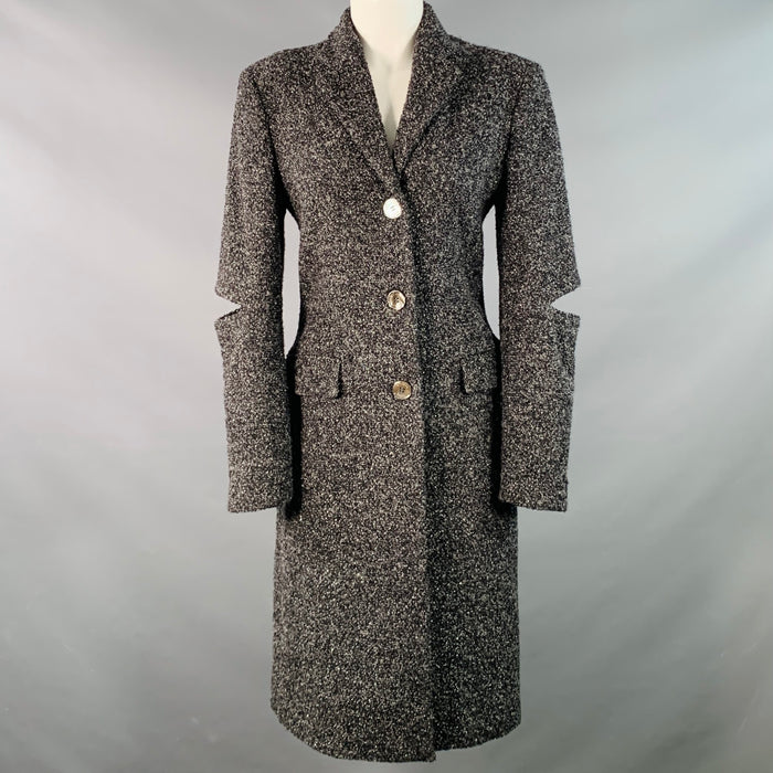 MICHAEL KORS COLLECTION Size 4 Grey Black Silver Wool Blend Tweed Cutouts Coat
