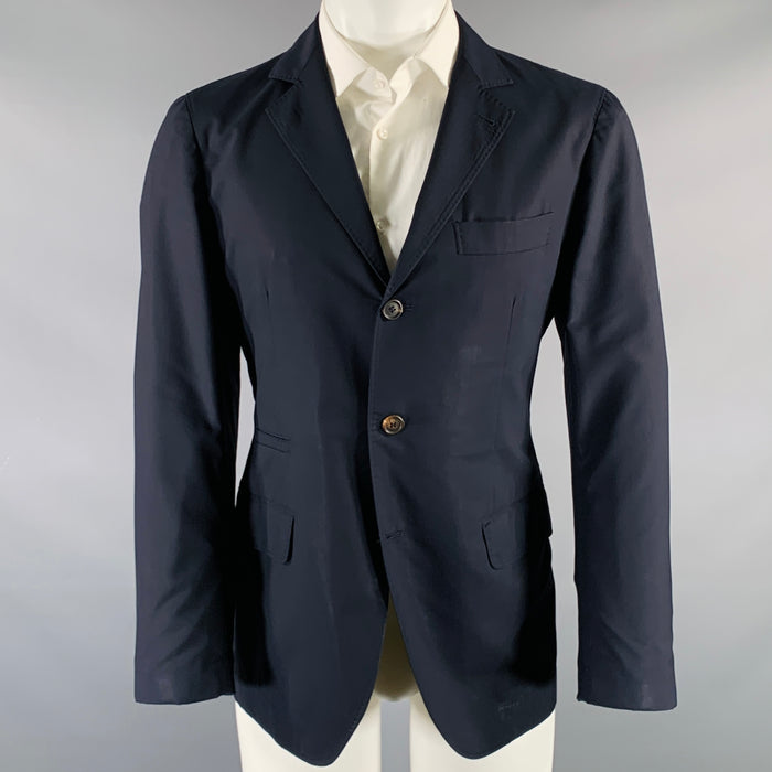 BRUNELLO CUCINELLI Size 38 Navy Virgin Wool Silk Notch Lapel Sport Coat