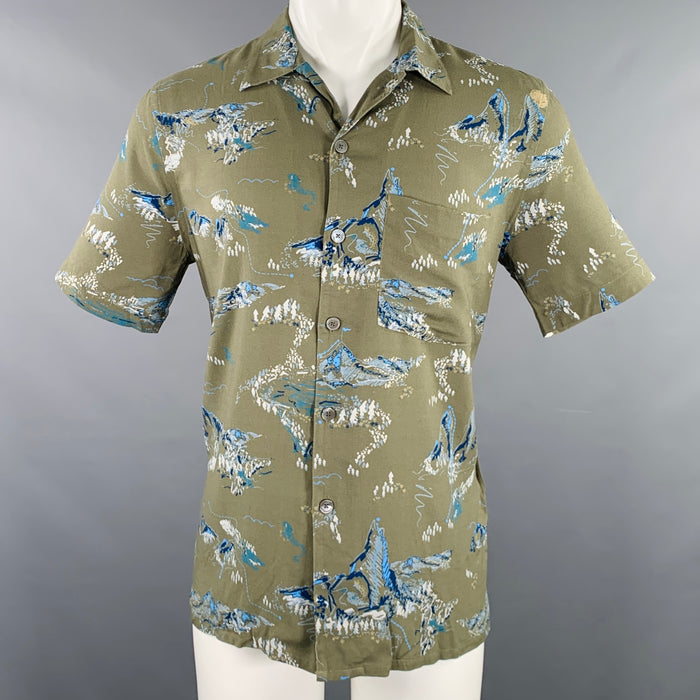 PS by PAUL SMITH Size S Green Blue Viscose One Pocket Short Sleeve Shirt