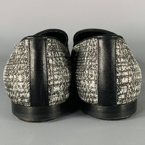 CHANEL Size 8 CC Silver Black Glitter Loafer Flats