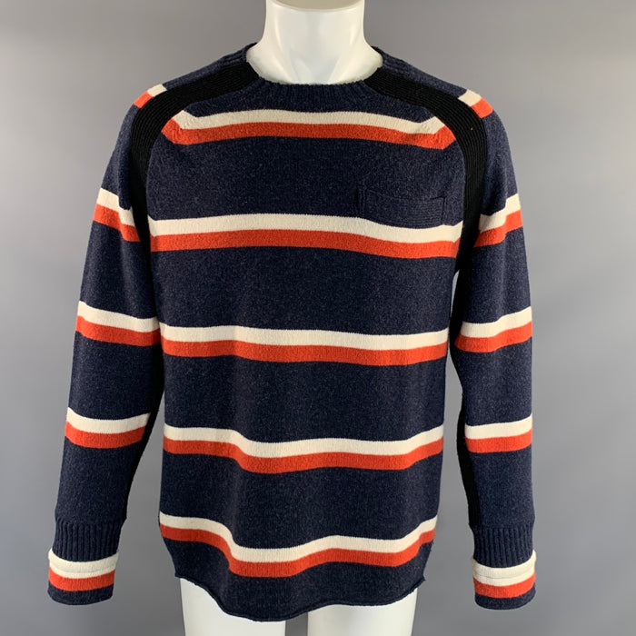 SACAI AW2016 Size M Blue White & Orange Stripe Wool Knit Pullover