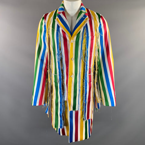COMME des GARCONS HOMME PLUS S/S2019 Size M White Multi Color Stripe Polyester Coat