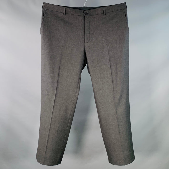POLO by RALPH LAUREN Size 42 Charcoal Grey Woven Virgin Wool Tapered Zip Fly Dress Pants