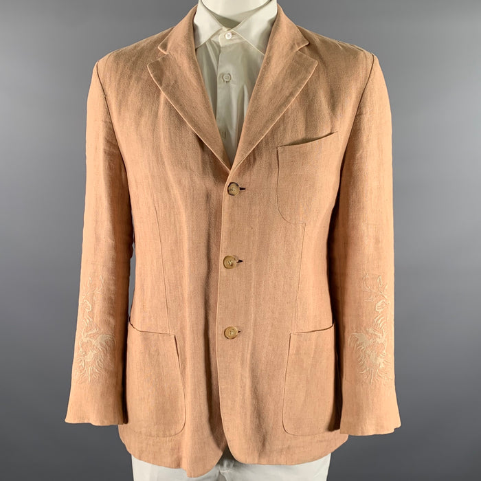 CHRISTIAN LACROIX Chest Size 46 Khaki Salmon Embroidery Linen Sport Coat