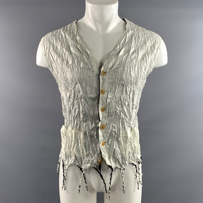 ISSEY MIYAKE Size M White Black Wrinkled Polyester Blend Vest Indoor