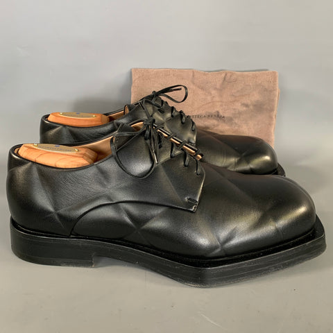 BOTTEGA VENETA Size 9 Black Quilted Leather Square Toe Lace Up Shoes