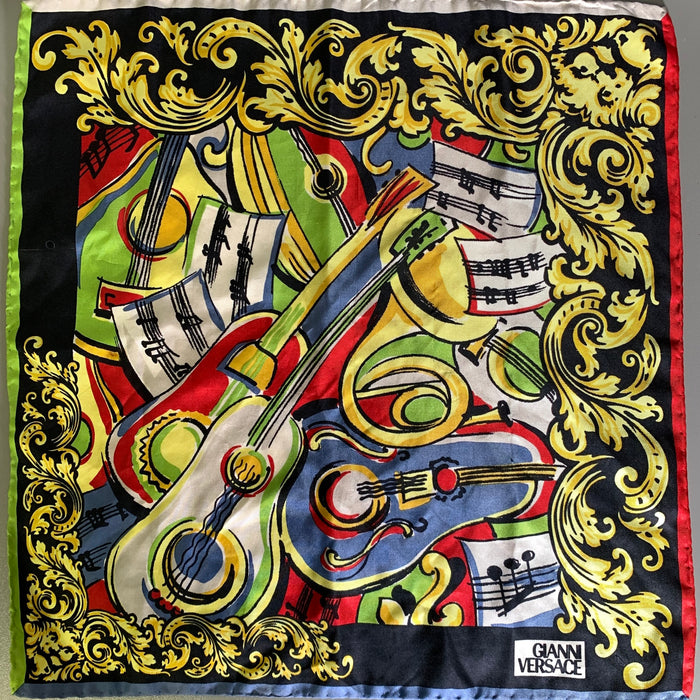 GIANNI VERSACE Yellow Black Graphic Pocket Square