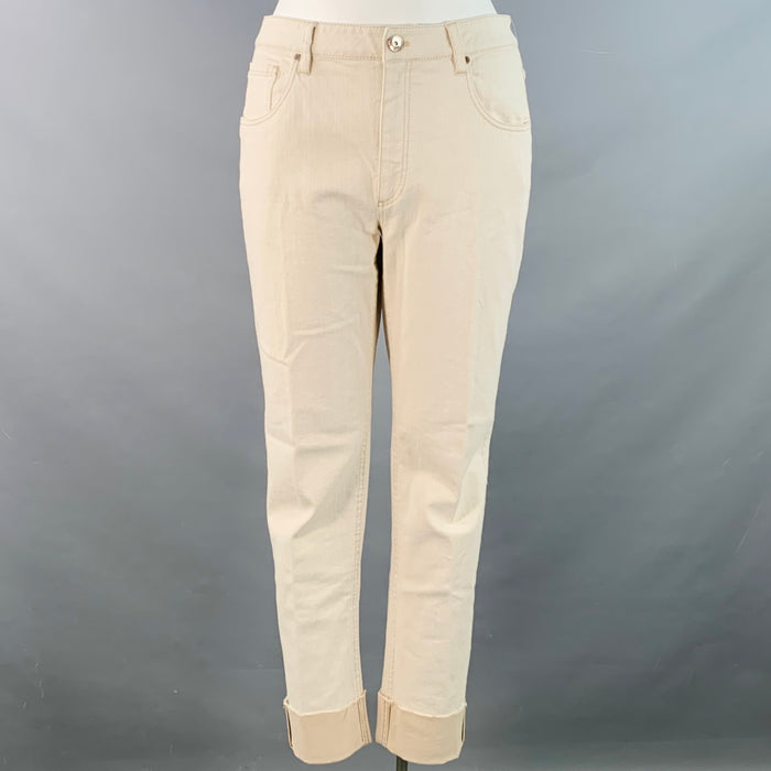 BRUNELLO CUCINELLI Size 10 Beige Cotton Blend Twill Monili Tapered Cuffed Casual Pants