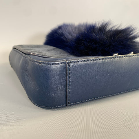 LOEFFLER RANDALL FW2015 Blue Navy Leather Faux fur Shoulder Bag