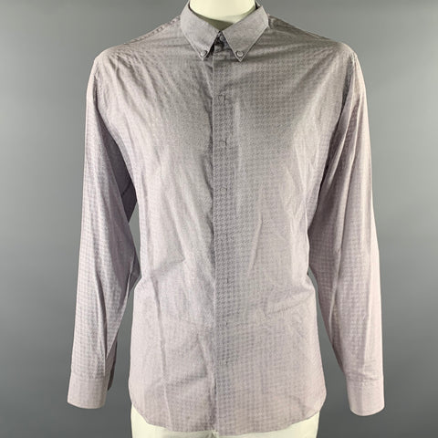 GIORGIO ARMANI Size XL Grey Lavender Houndstooth Cotton Silk Blend Long Sleeve Shirt
