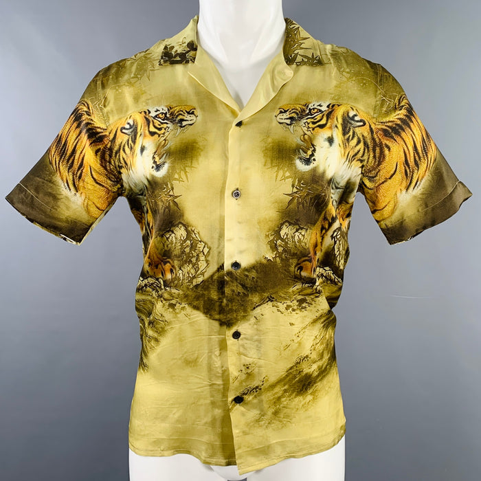 DRIES VAN NOTEN Size M Yellow Olive Tiger Short Sleeve Shirt