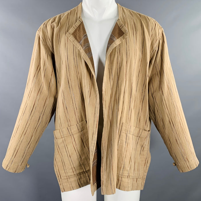 ISSEY MIYAKE Size S Tan Brown Stripe Cotton Shirt Jacket