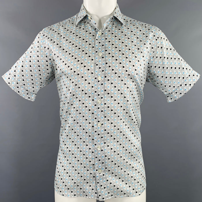 ETRO Size M White Black Blue Abstract Short Sleeve Shirt