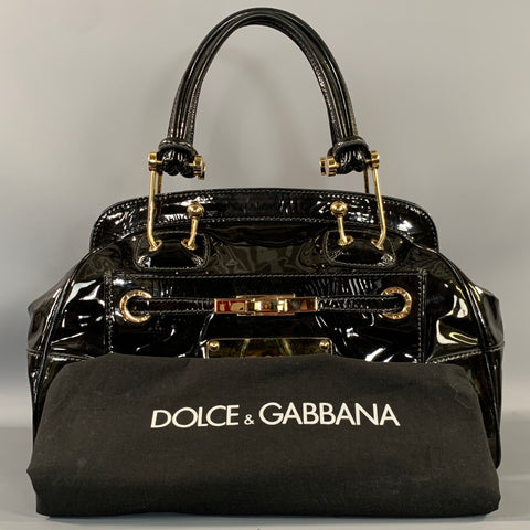 DOLCE & GABBANA Black Gold Faux Leather Polyurethane Handbag