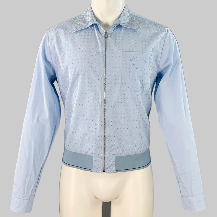 PRADA Size M Blue Silver Studded Cotton Zip Up Blouson Jacket