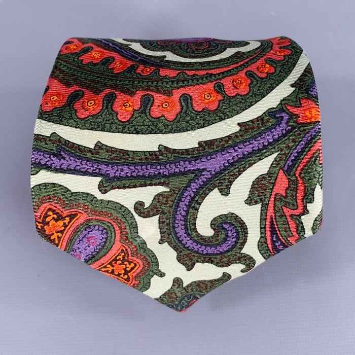 KITON Green Orange Paisley Silk Tie