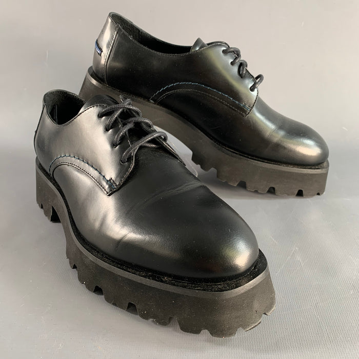 PAUL SMITH Size 8 Black Leather Platform Laces