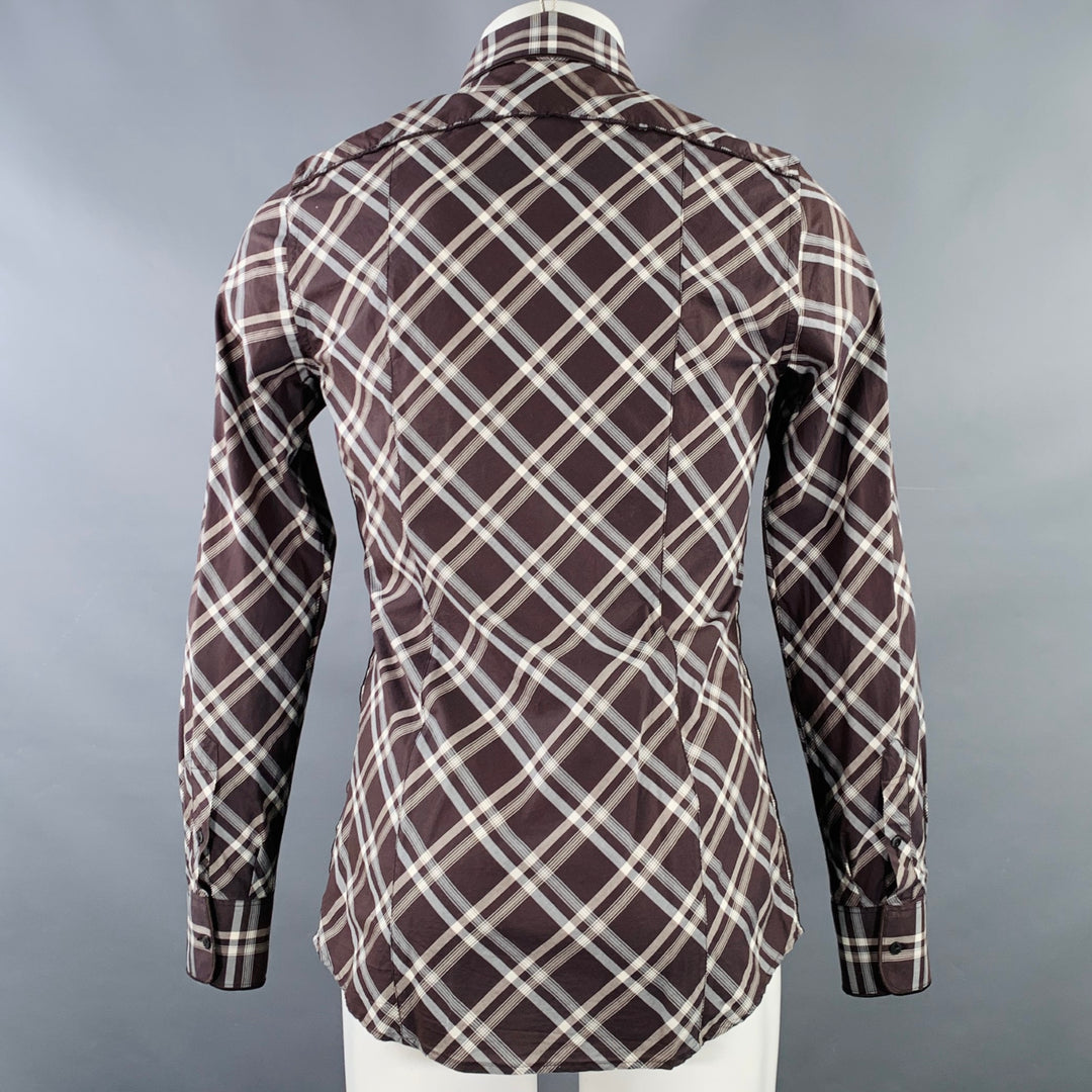 DOLCE & GABBANA Size S Brown Grey Plaid Cotton Two Pockets Long Sleeve Shirt