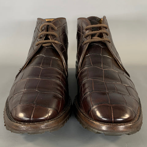 NEIMAN MARCUS Size 7.5 Brown Leather 1901 459 Embossed Chukka Boots