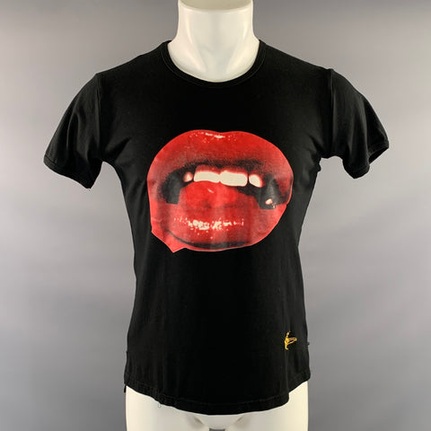VIVIENNE WESTWOOD FW1987 Size S Black Red Graphic Cotton Crew Neck T Shirt
