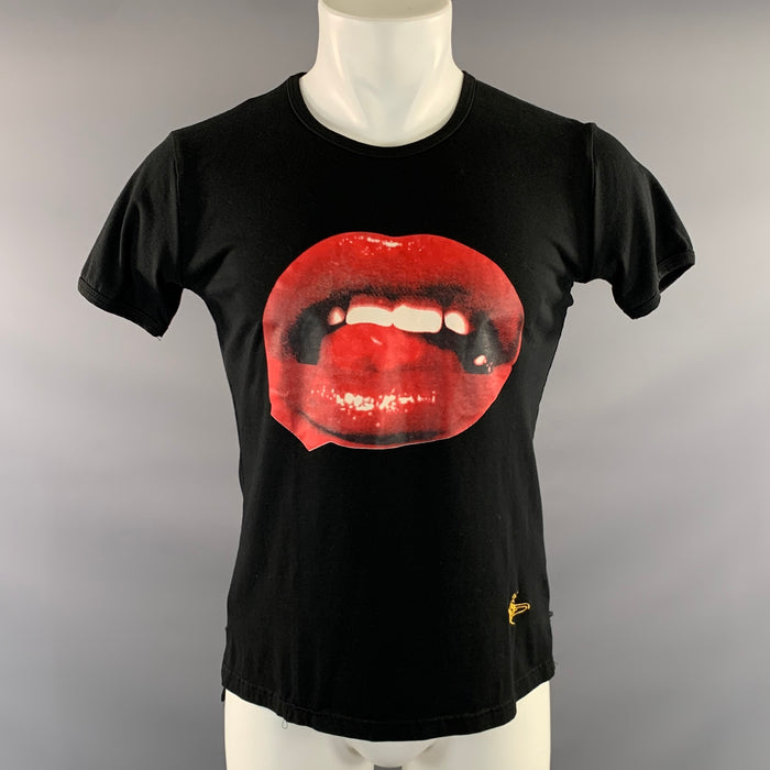 VIVIENNE WESTWOOD FW1987 Size S Black Red Graphic Cotton Crew Neck T Shirt