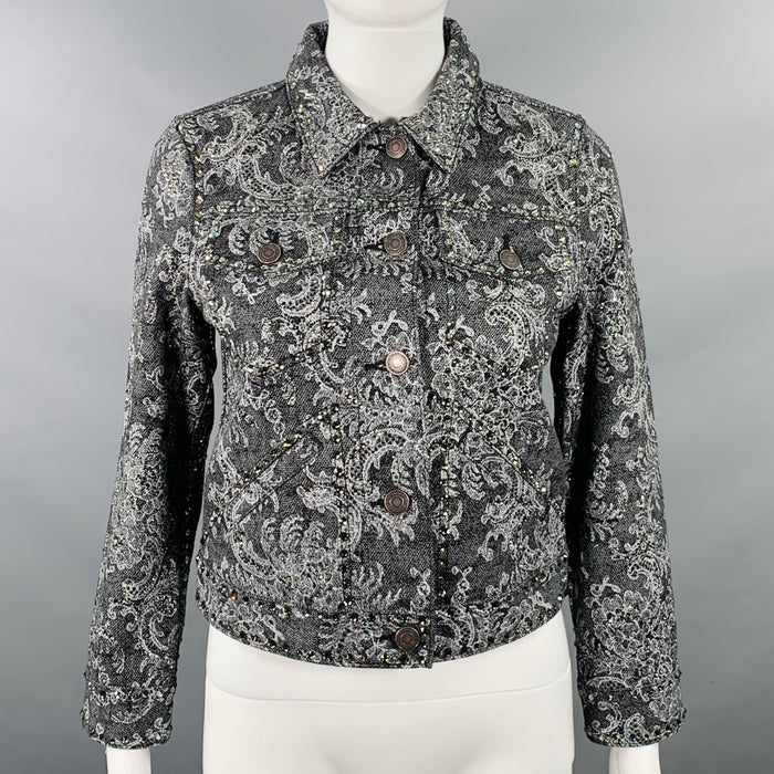 MARC JACOBS Size S Black White Denim Rhinestones Cropped Jacket