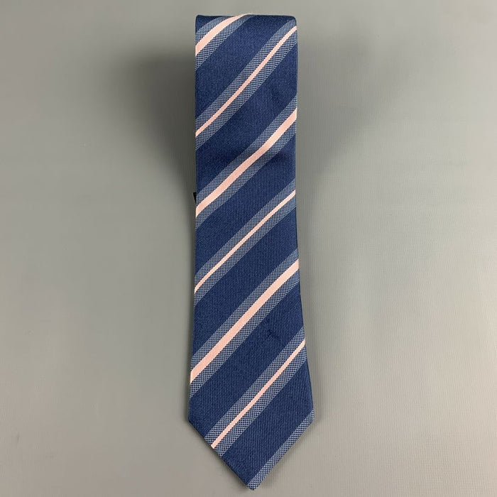 BRIONI Blue Pink Diagonal Stripe Silk Tie