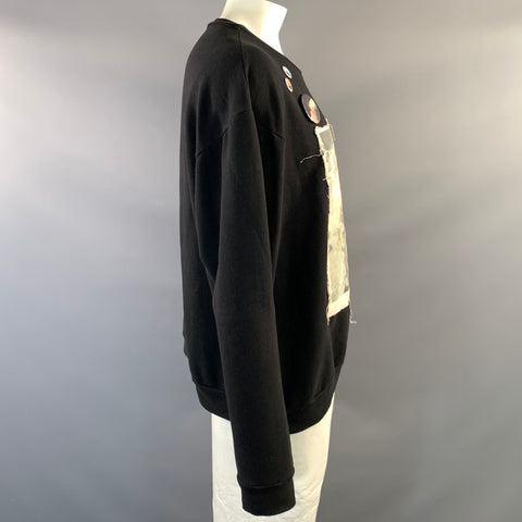 ENFANTS RICHES DEPRIMES SS2016 XL Black Patch Cotton Crew Neck Sweatshirt