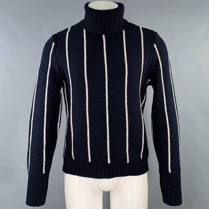 BLACK FLEECE Size M Navy White Pinstripe Wool Blend Turtleneck Sweater