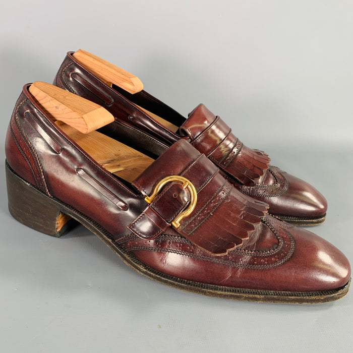 SALVATORE FERRAGAMO Size 8 Burgundy Gold Perforated Leather Wingtip Loafers