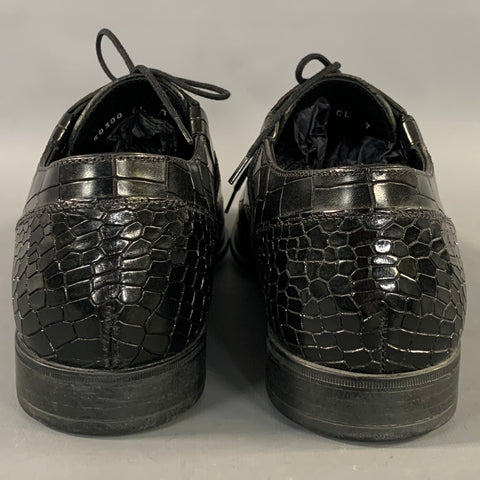 CESARE PACIOTTI Size 8 Black Embossed Leather Lace Lace Up Shoes