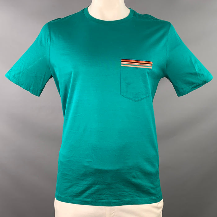 PAUL SMITH Size XL Green Multi Color Contrast Trim Cotton One Pocket Short Sleeve T-shirt