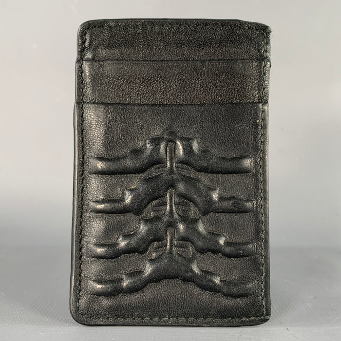 ALEXANDER MCQUEEN Black Spine Embossed Leather Cardholder Wallet