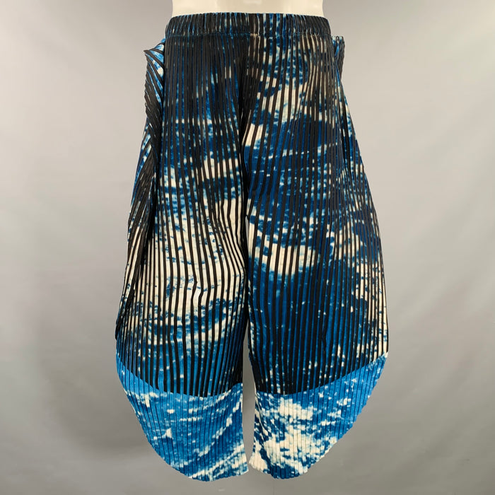 ISSEY MIYAKE Size L Black Blue Pleated Polyester Drop Crotch Wide Leg Casual Pants
