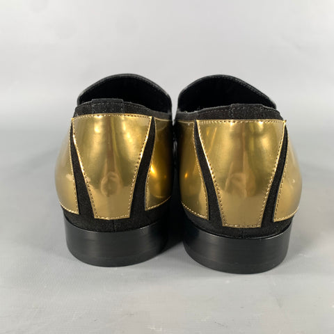 JIMMY CHOO Size 7.5 Gold Black Metallic Leather Slip On Loafers