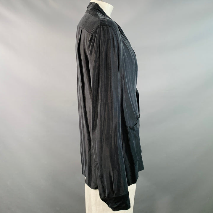 ANN DEMEULEMEESTER Size XL Warbler Black Stripe Cupro Blend Jacket