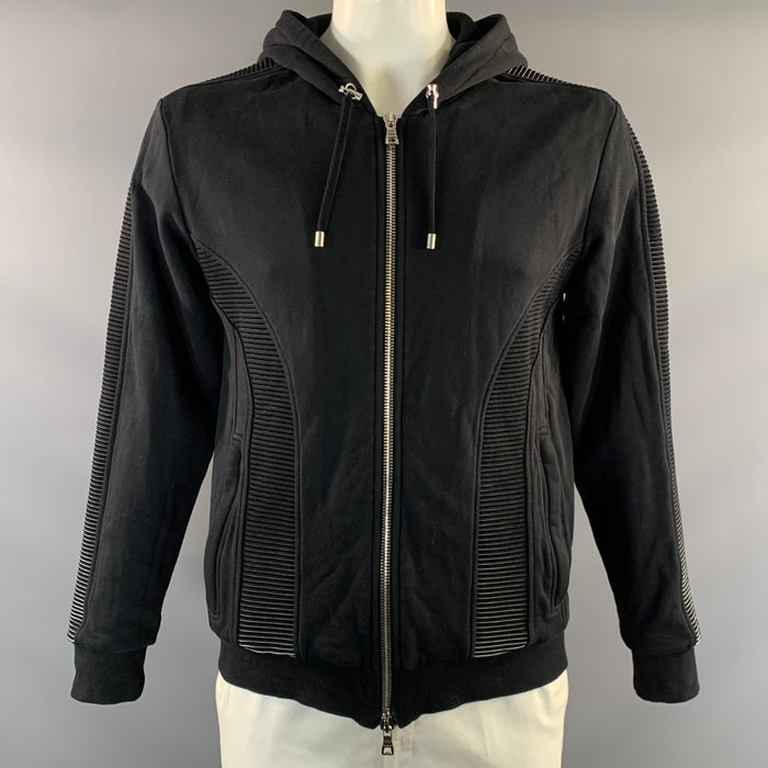 BALMAIN FW2015 Size L Black Ribbed Cotton Zip Up Jacket