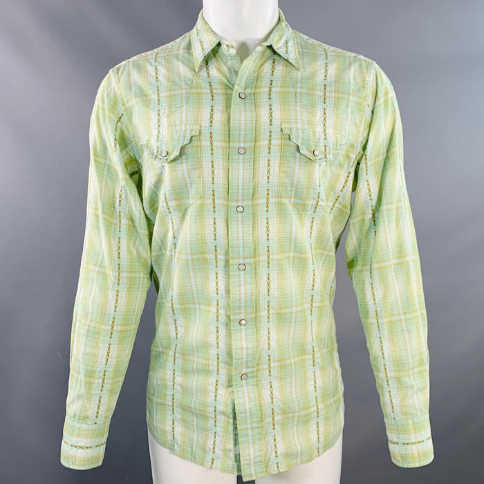POLO by RALPH LAUREN Size M Green Yellow Plaid Cotton Western Long Sleeve Shirt