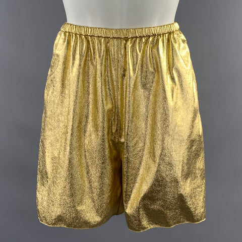 FORTE_FORTE Size XS Gold Polyester Metallic Elastic Waistband Shorts