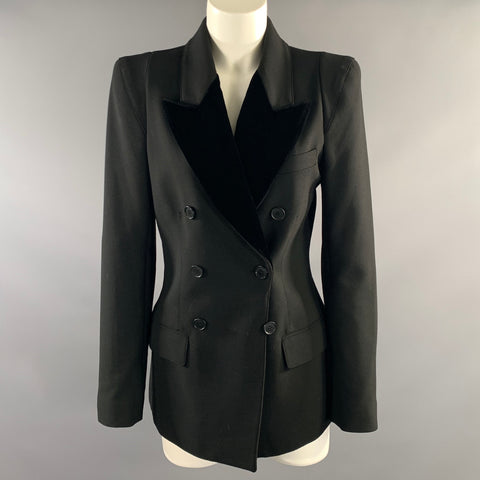 SMYTHE Size 12 Black Polyester Blend Peak Lapel Jacket