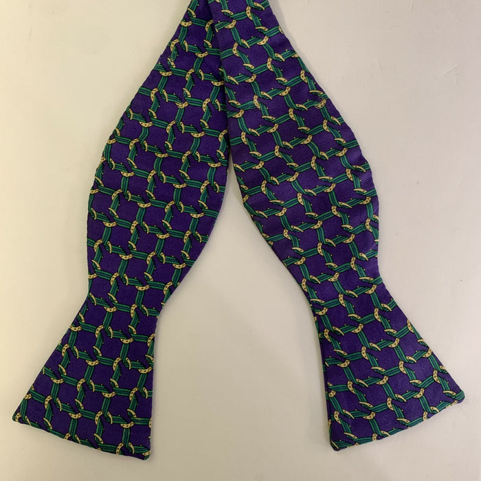 HERMES Purple Green Geometric Silk Bow Tie