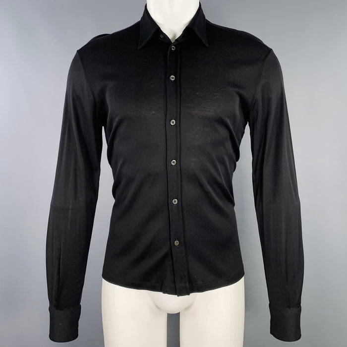 PRADA Size S Black Cotton Spread Collar Long Sleeve Shirt